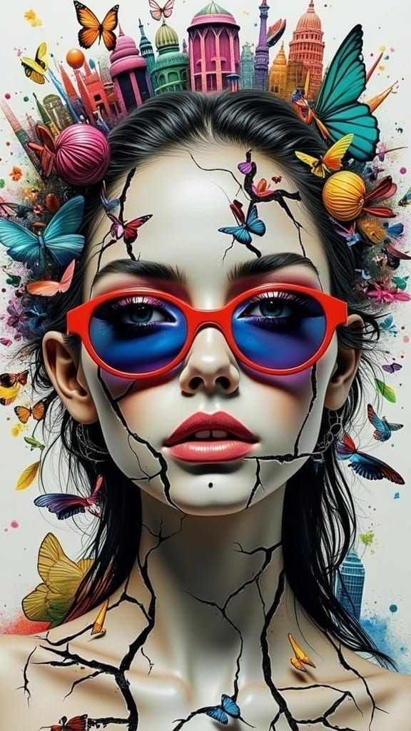 Surreal Watercolor Portrait of Enigmatic City Damsel