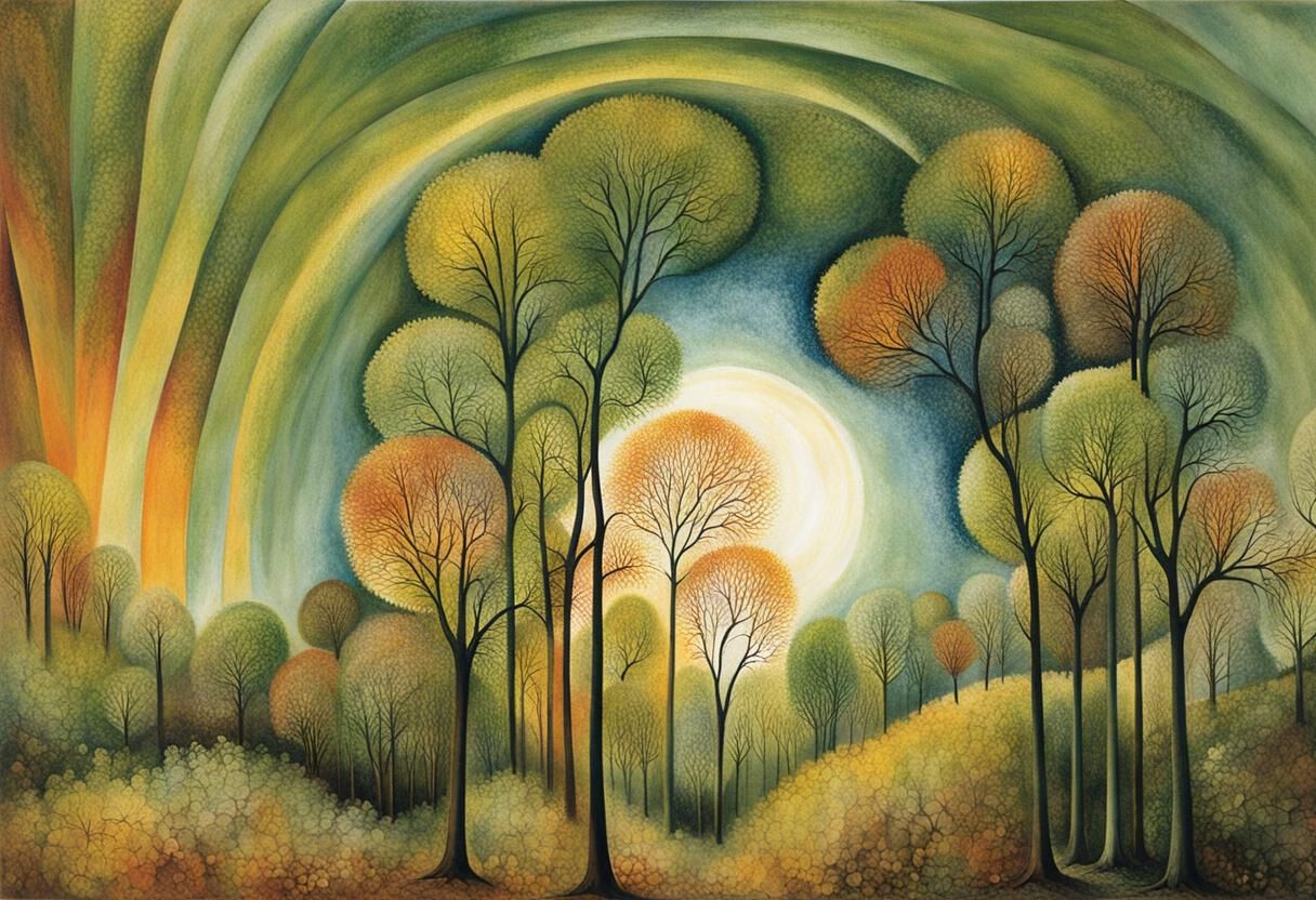 Sunlit Forest in Colorful Surrealist Style