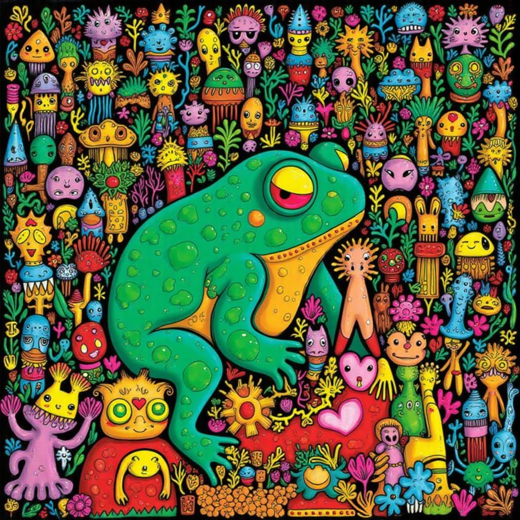 Giant Toad and Fox Bride Wedding in Forest, Matisse Style