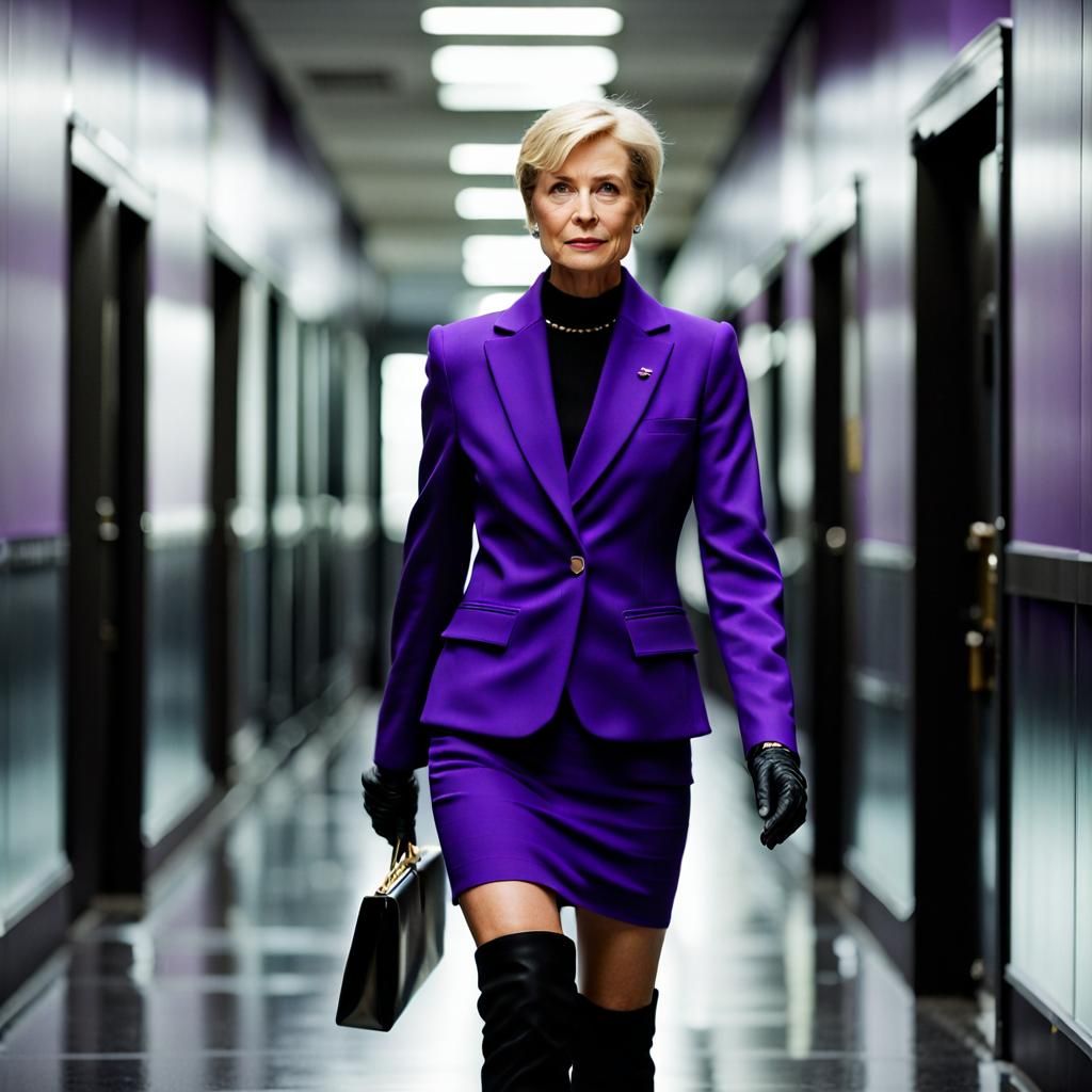 Businesswomen in Purple Suits in Metallic Office