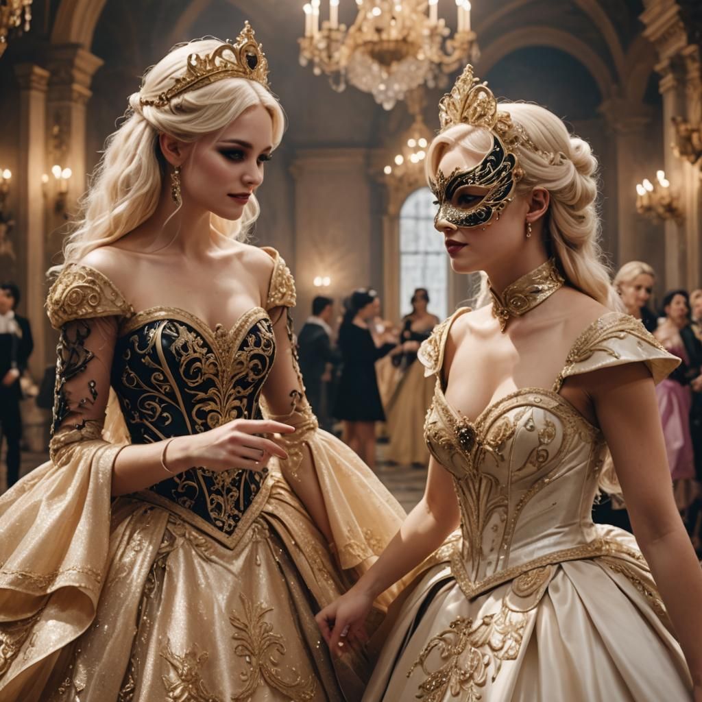 Girls in Ball Gowns with Masquerade Masks