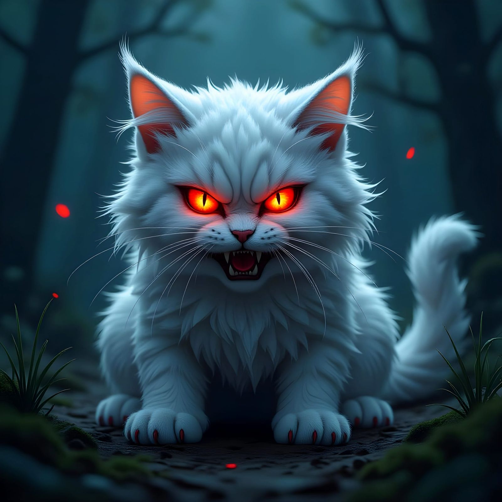 Menacing Plush Cat with Demon Red Eyes