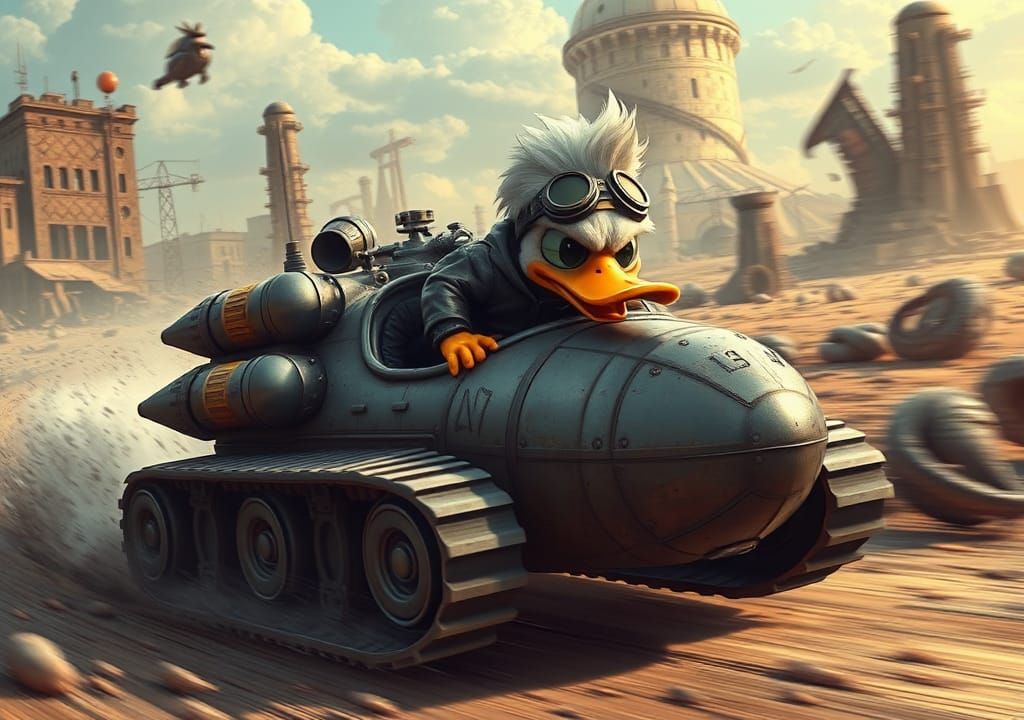 Chibi Duck Races Blimp Tank in Wasteland