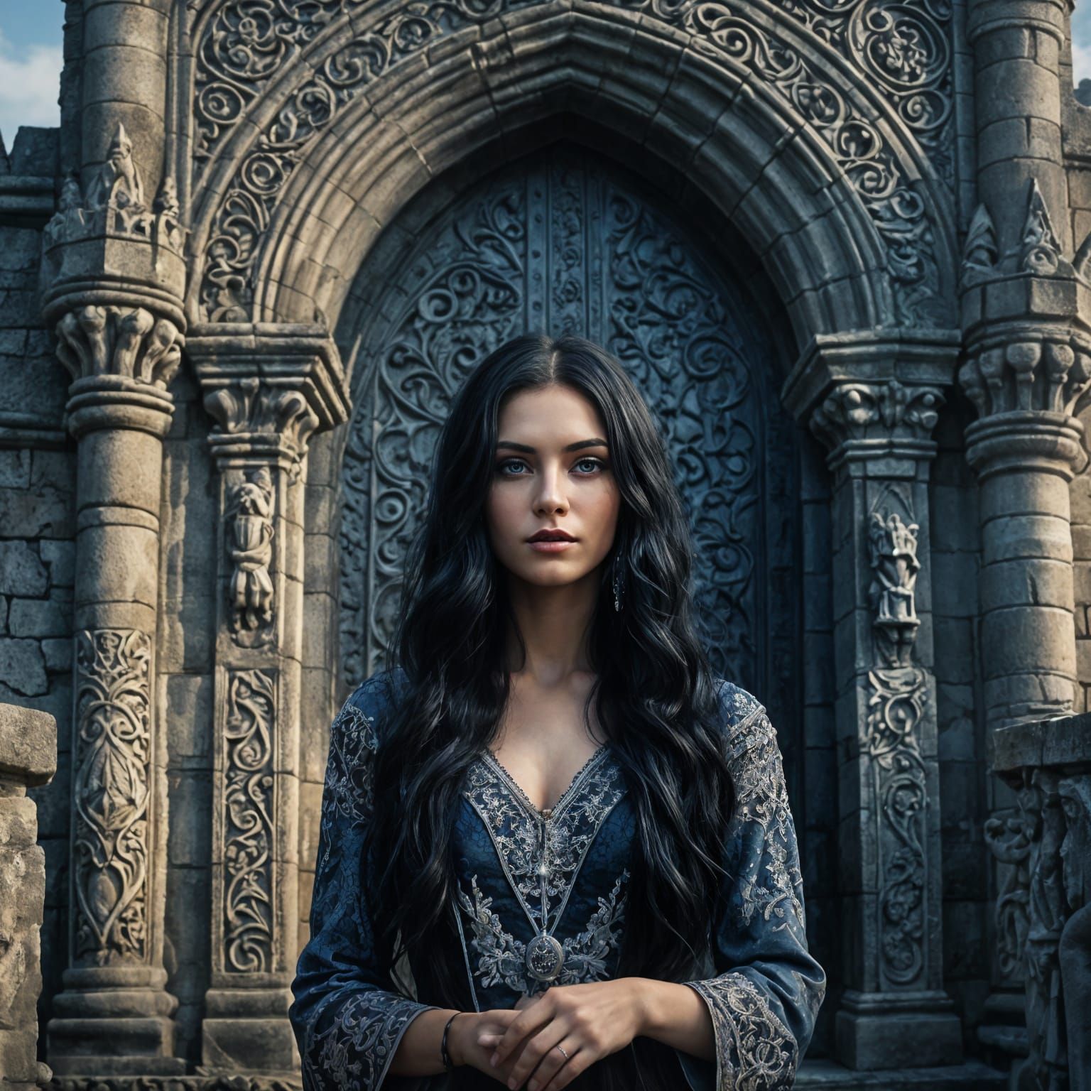 Elegant Gothic Baroque Woman at Medieval Castle