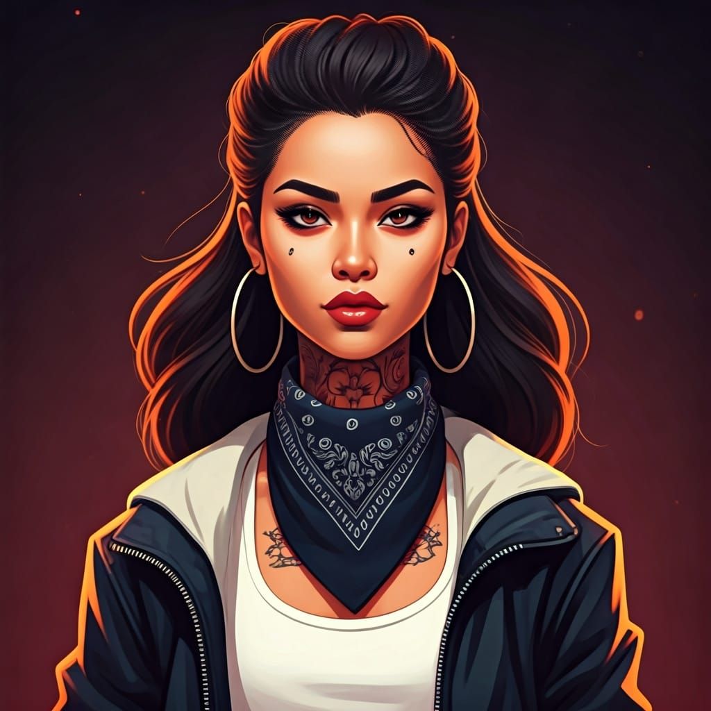 Chic Woman in Animated Chicano Style