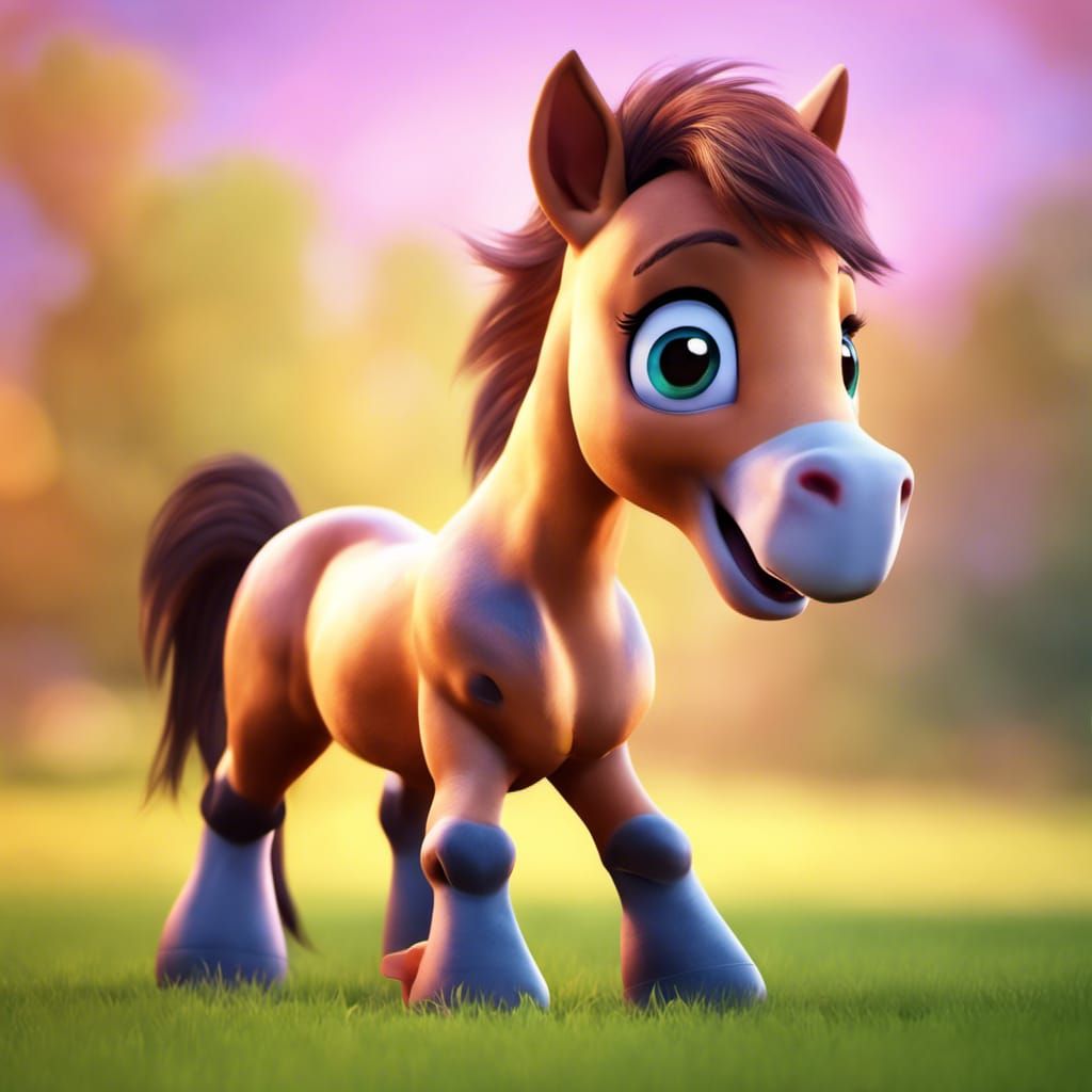 Cute Foal on Grass: 3D Digital Art