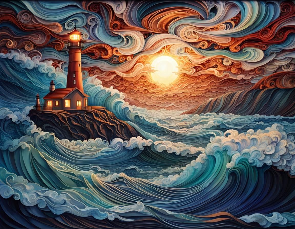 Iridescent Lighthouse Cliffside in GAN Art Style