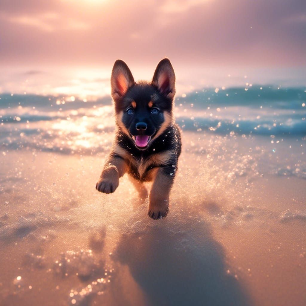 Cute German Shepherd Puppy on the Beach
