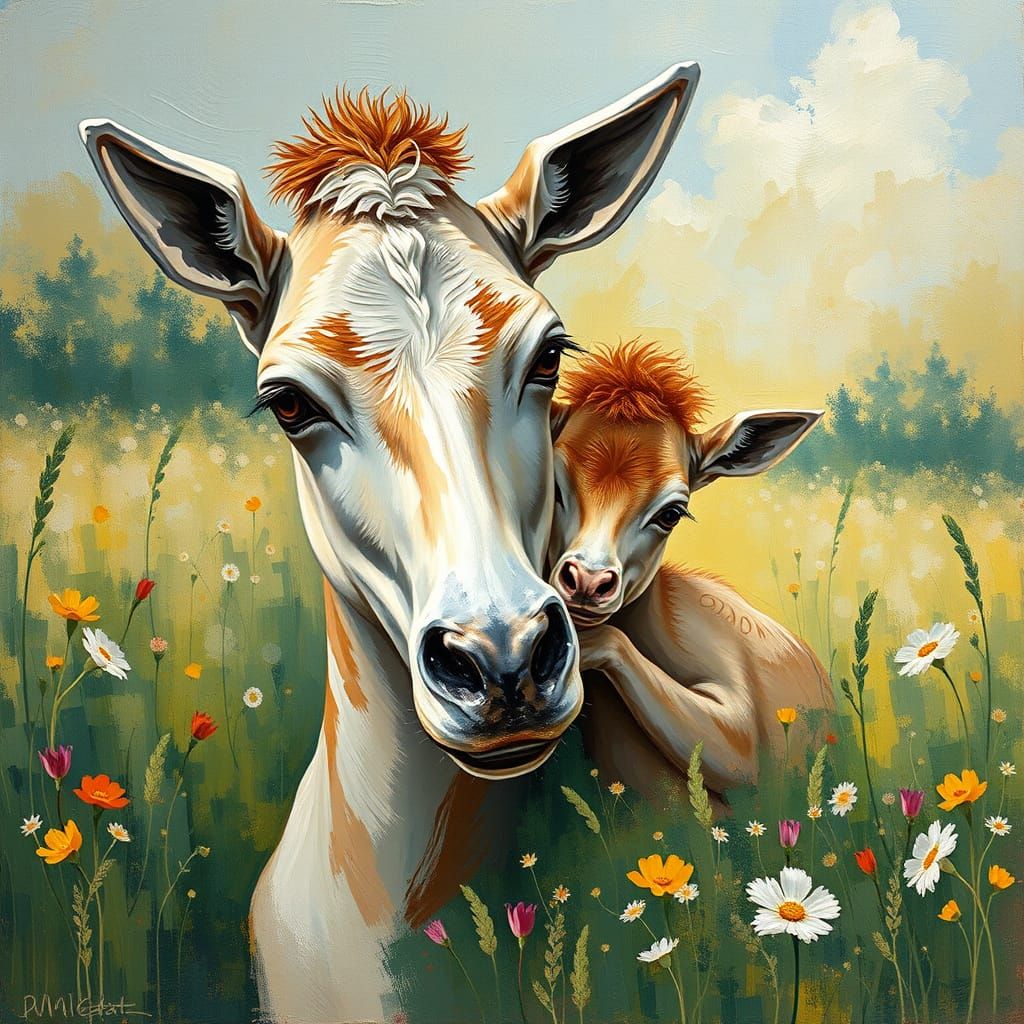 Mother's Love in Impressionist Countryside