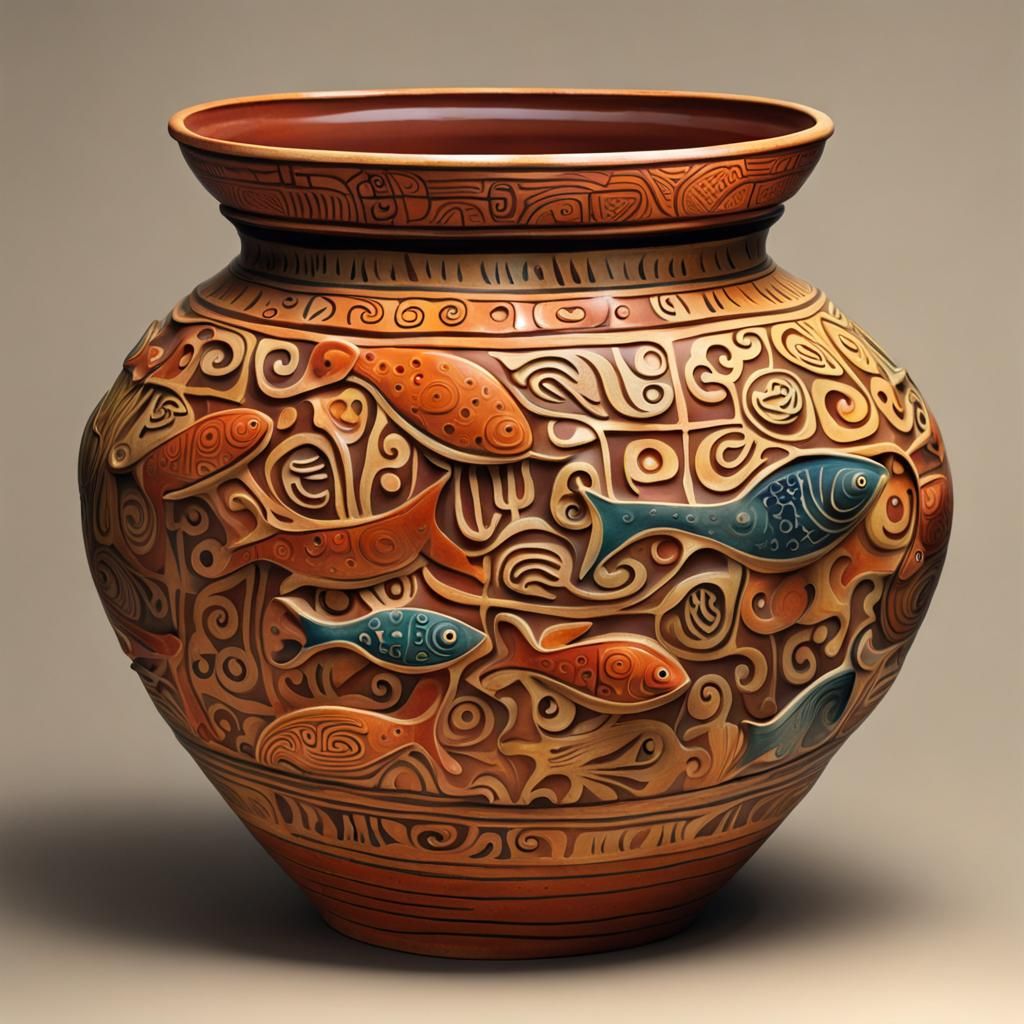 Typographic Sculpture of Ancient Fish Pot