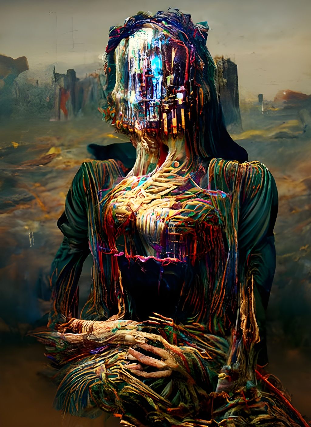 Glitch Art Woman in Simulated Agony