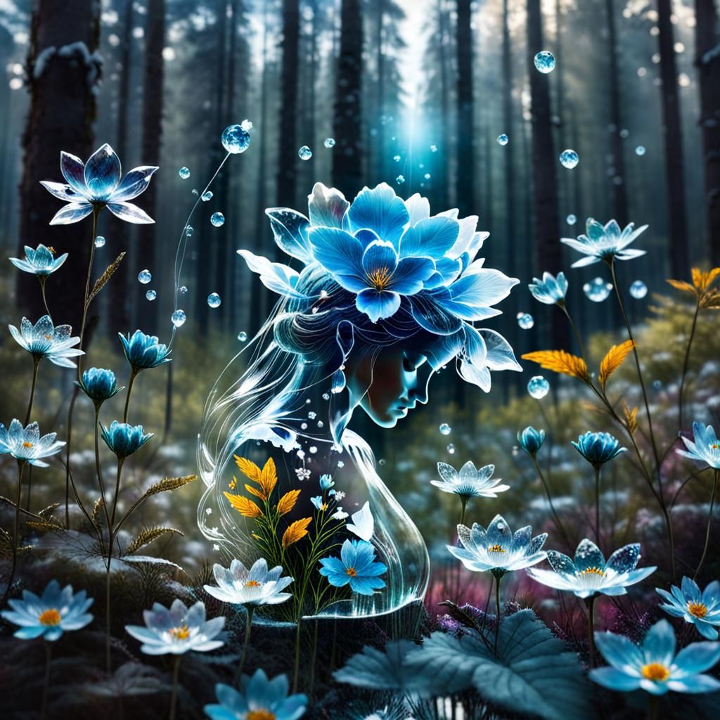 Crystal Woman in Snowy Landscape: Psychedelic Art