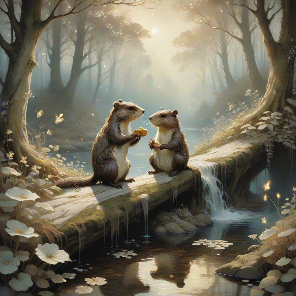 Whimsical Beaver Builds Majestic Enchanted Forest Dam