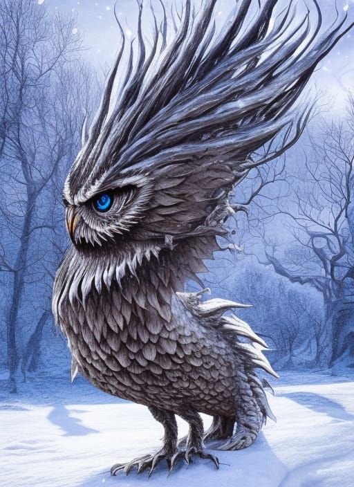 Twisted Winter Dragon-Owl in Norway: Cel-Shaded Illustration