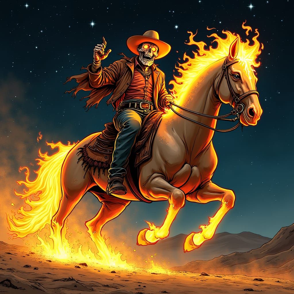 The Ghostrider Rides into a Fiery Sunset in Comic Book Art