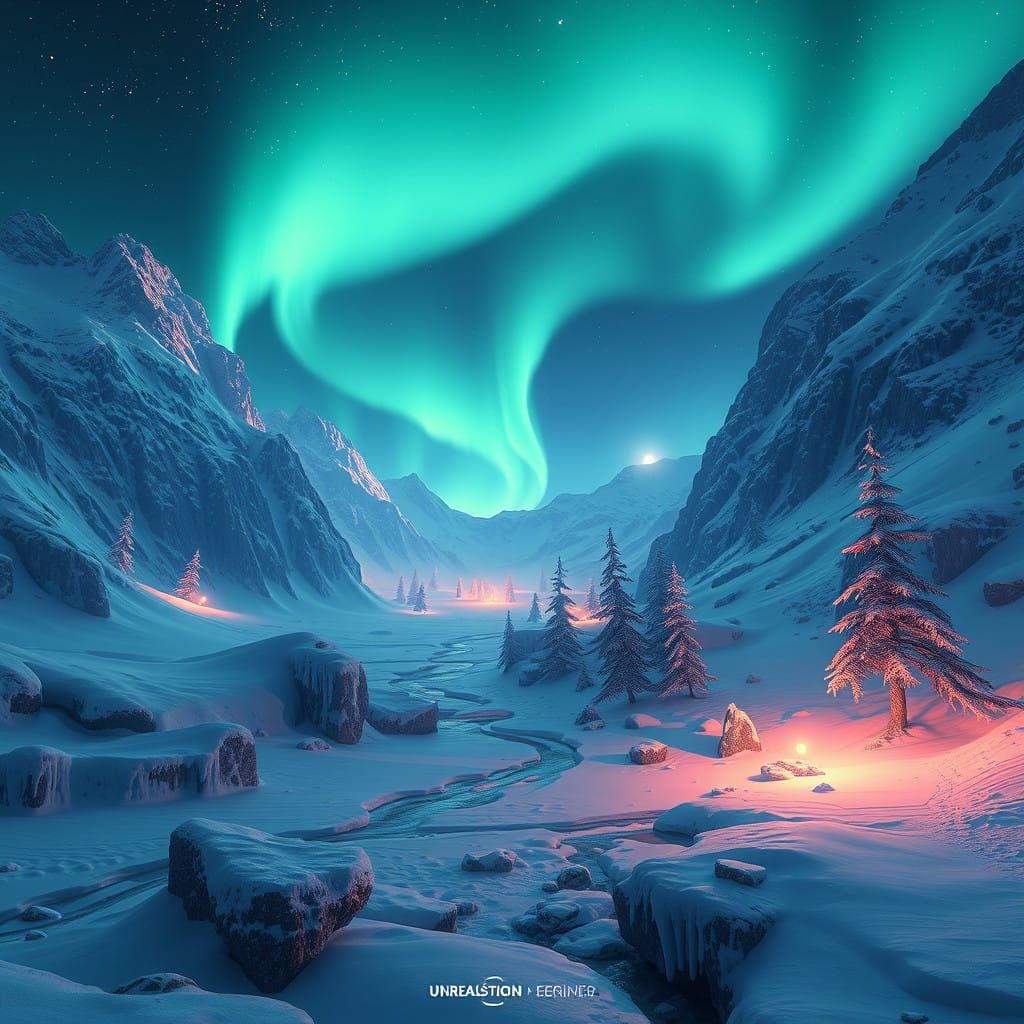 Northern Lights Dance Across Frozen Tundra in Vibrant Splend...