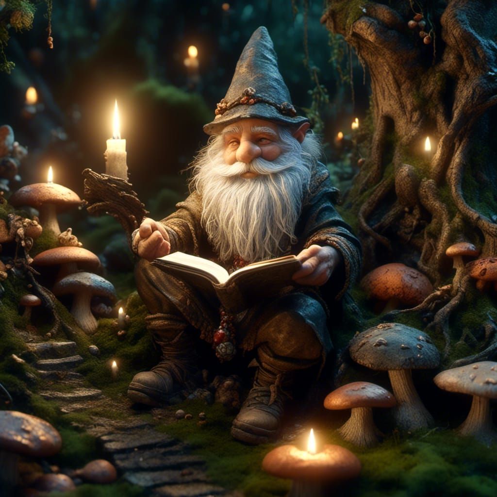 Wise Gnome Portrait with Mystical Orbs in 3D