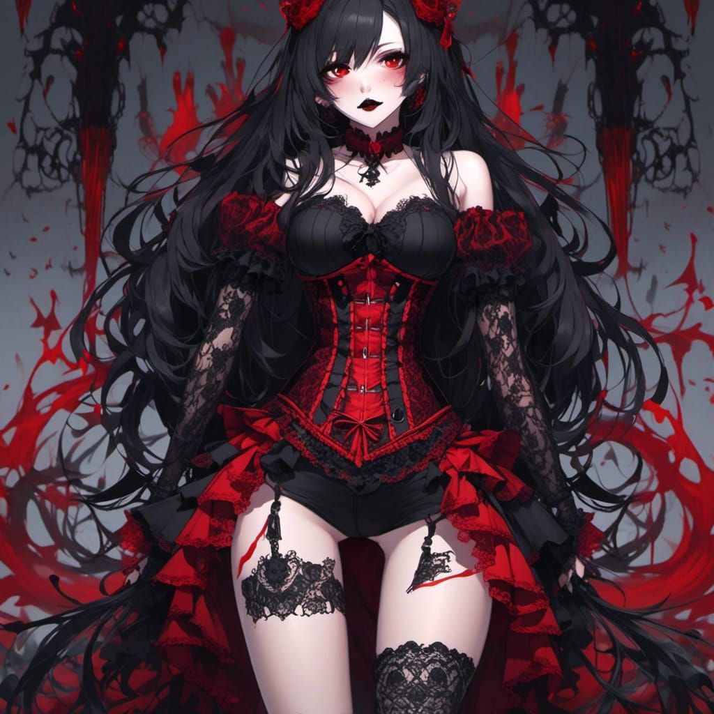 Goth Beauty in Black and Red Lace
