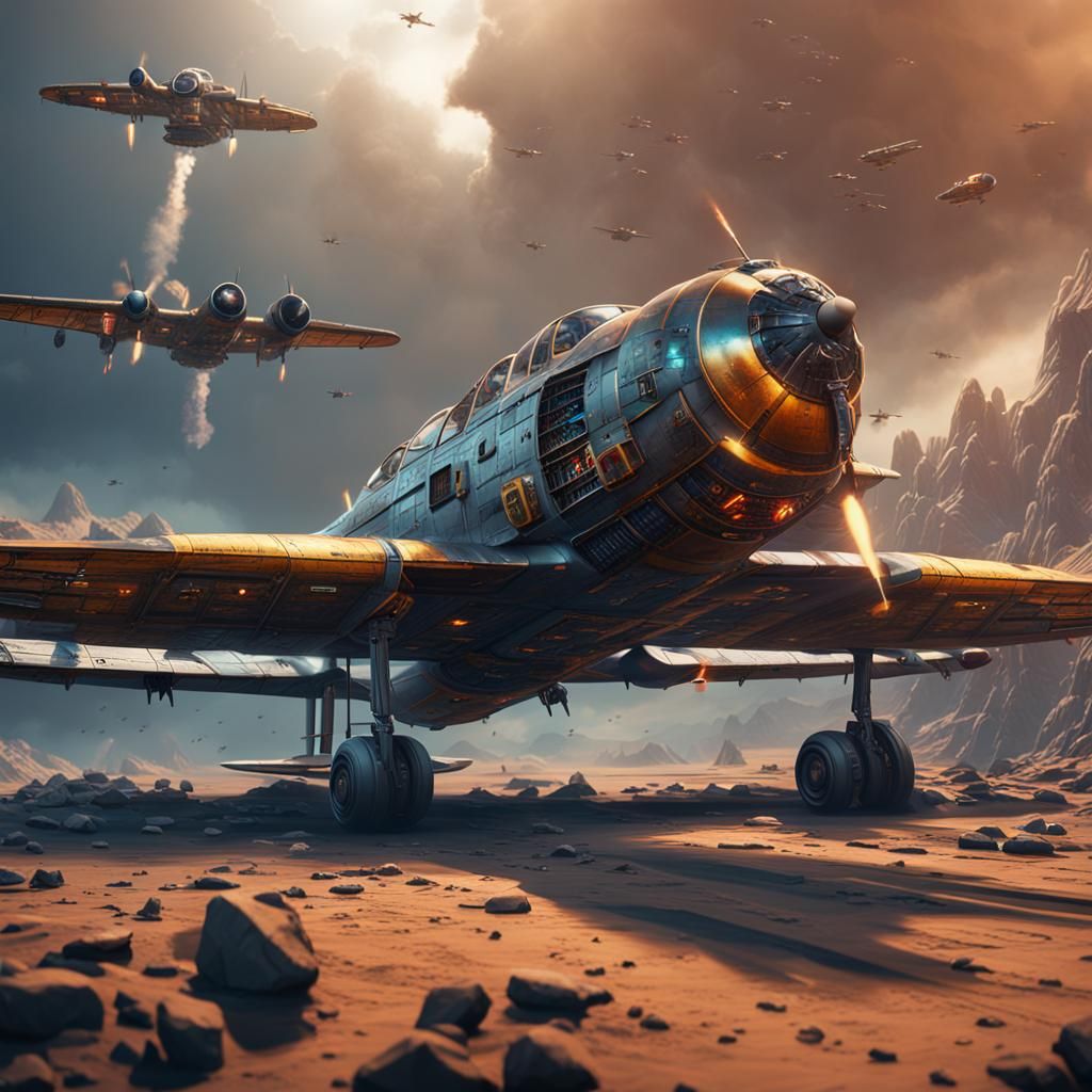 Futuristic War Airplane: Detailed Matte Painting