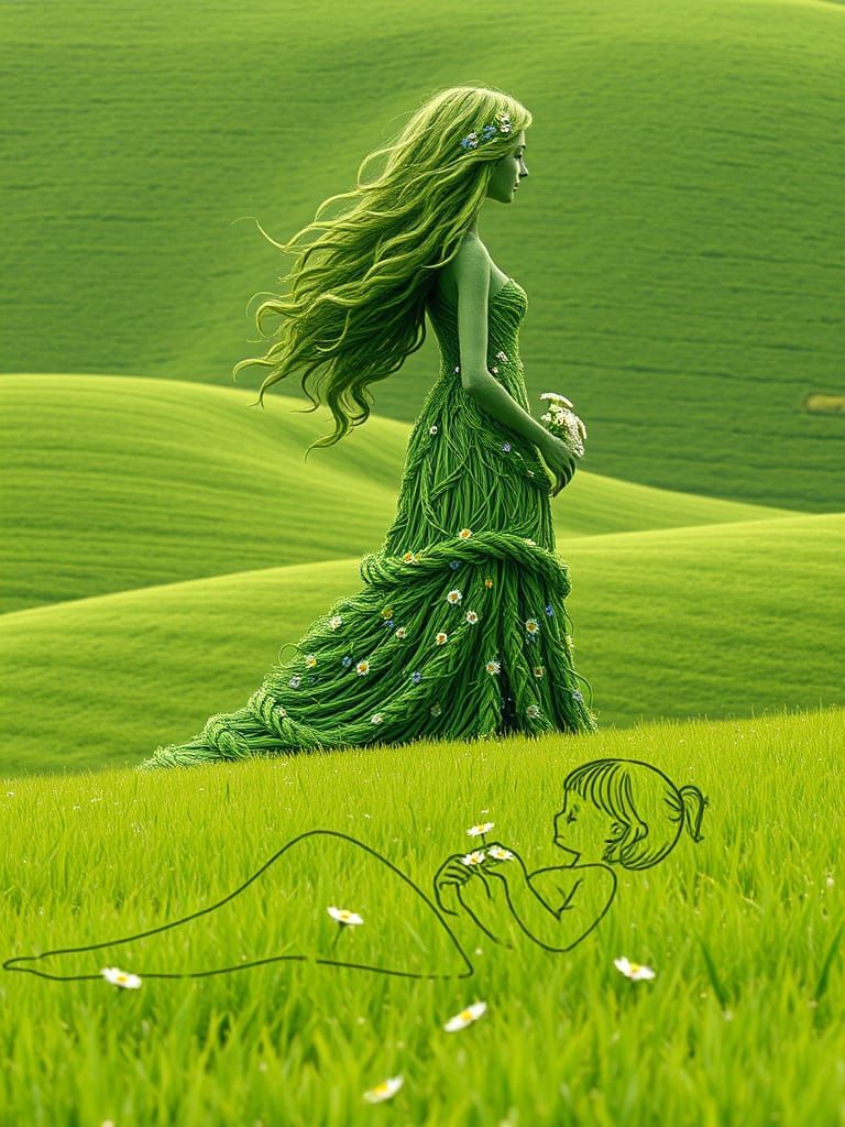 Surreal Green Goddess of Whimsical Meadows