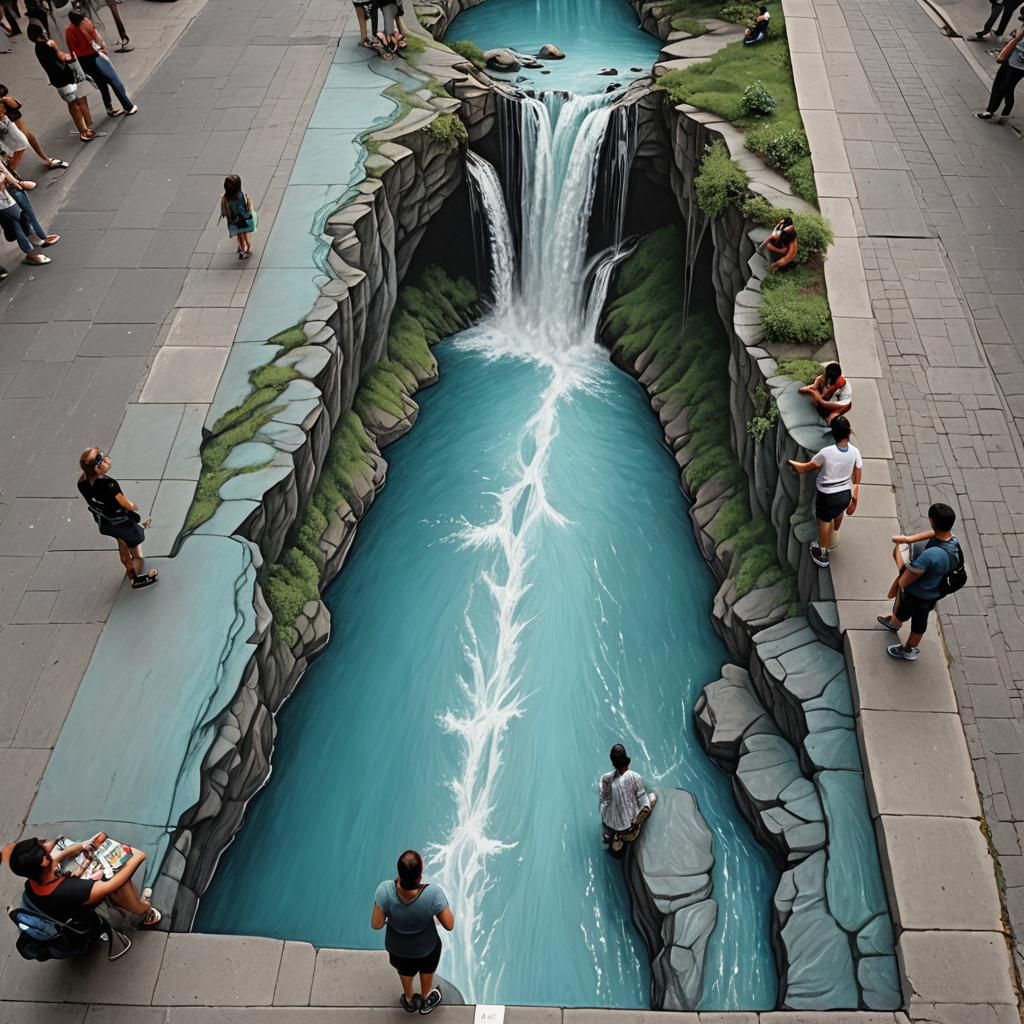 Cool Waterfall Sidewalk Art