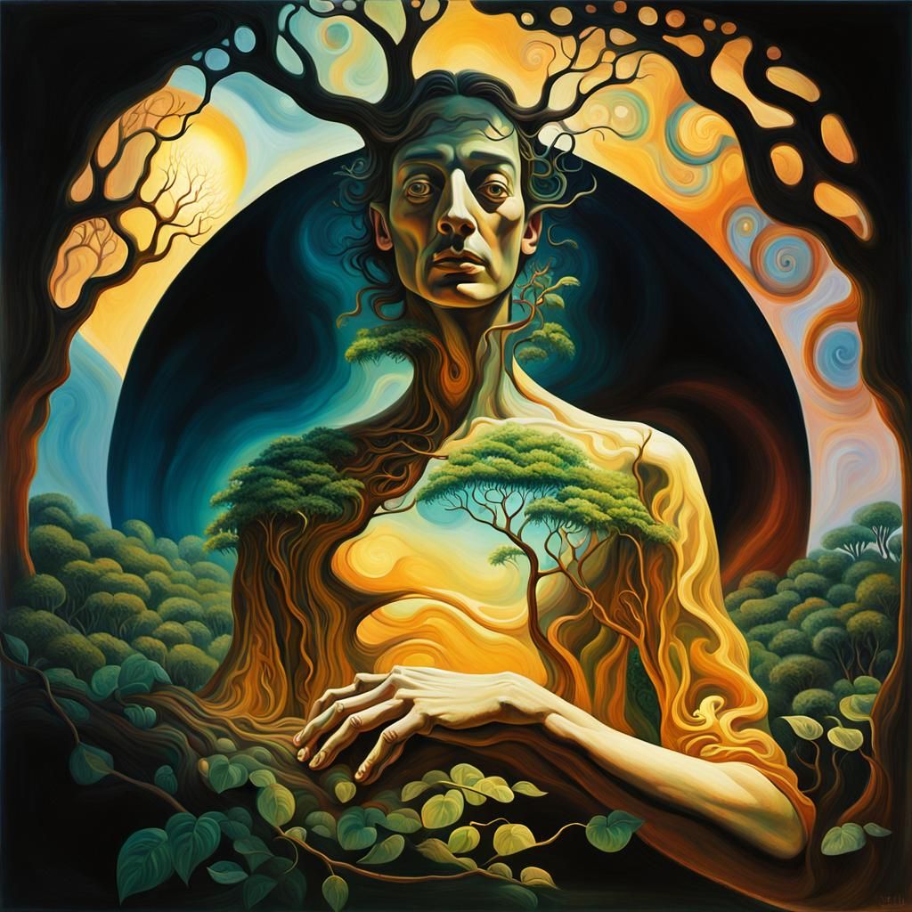 Ethereal Surrealist Scene in Vibrant Oil Painting