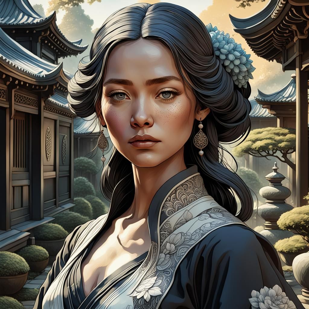 Zen Garden: 18th Century Portrait in Fine Line Art