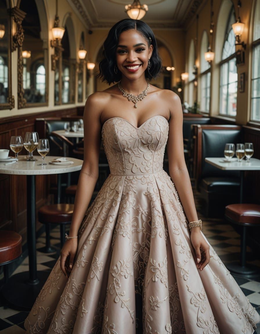 Dominican Woman in Gothic Dress: Hyperrealistic Portrait