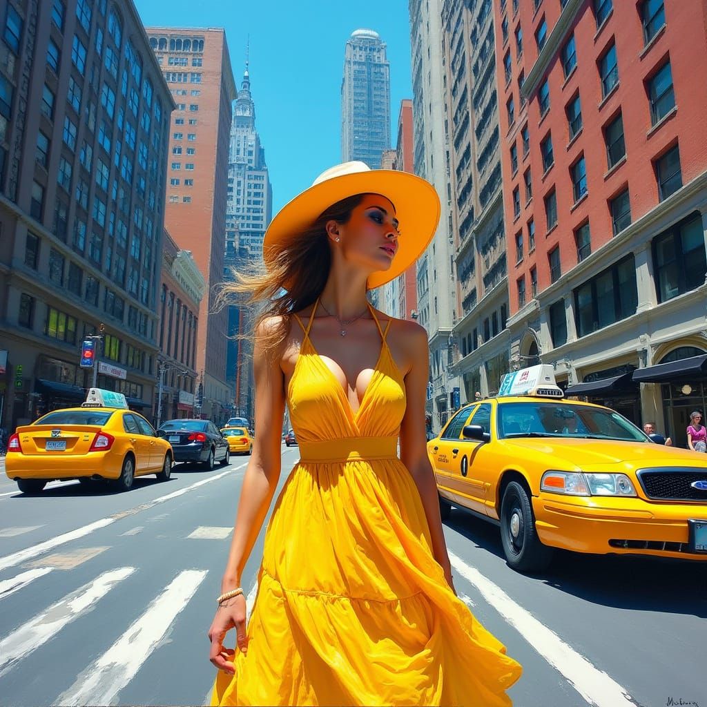 Vibrant Woman in Neo-Impressionist New York City