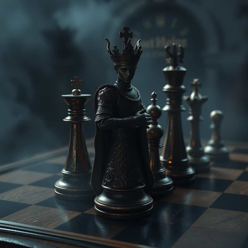 Humans as Chess Pieces in Moody, Cinematic Scene