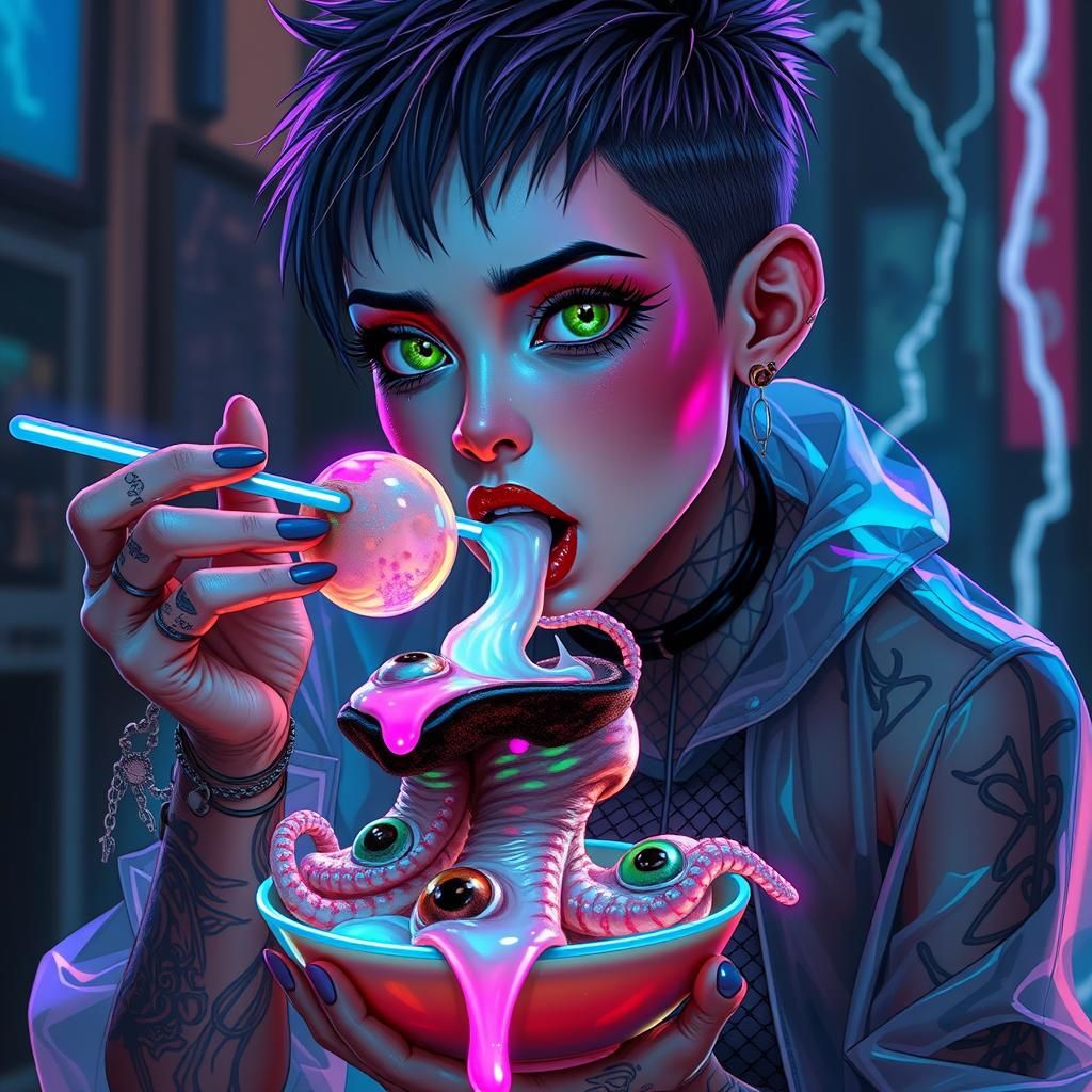Cyberpunk Girl's Disturbing Alien Feast