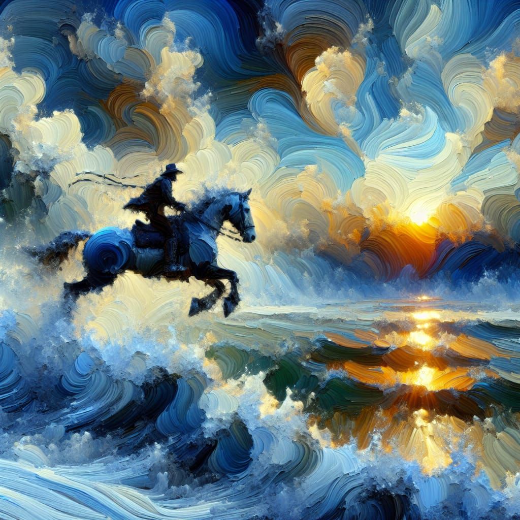 Surreal Rider Leaping from Canvas in Oil Paint