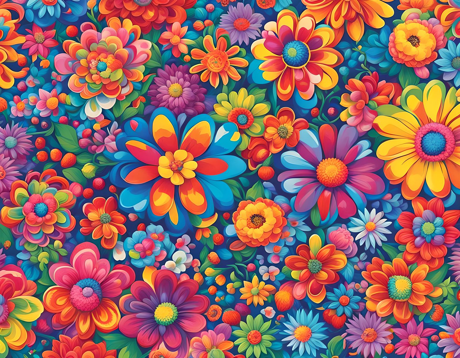 Vivid Floral Pattern Design in Soft Vinyl Style