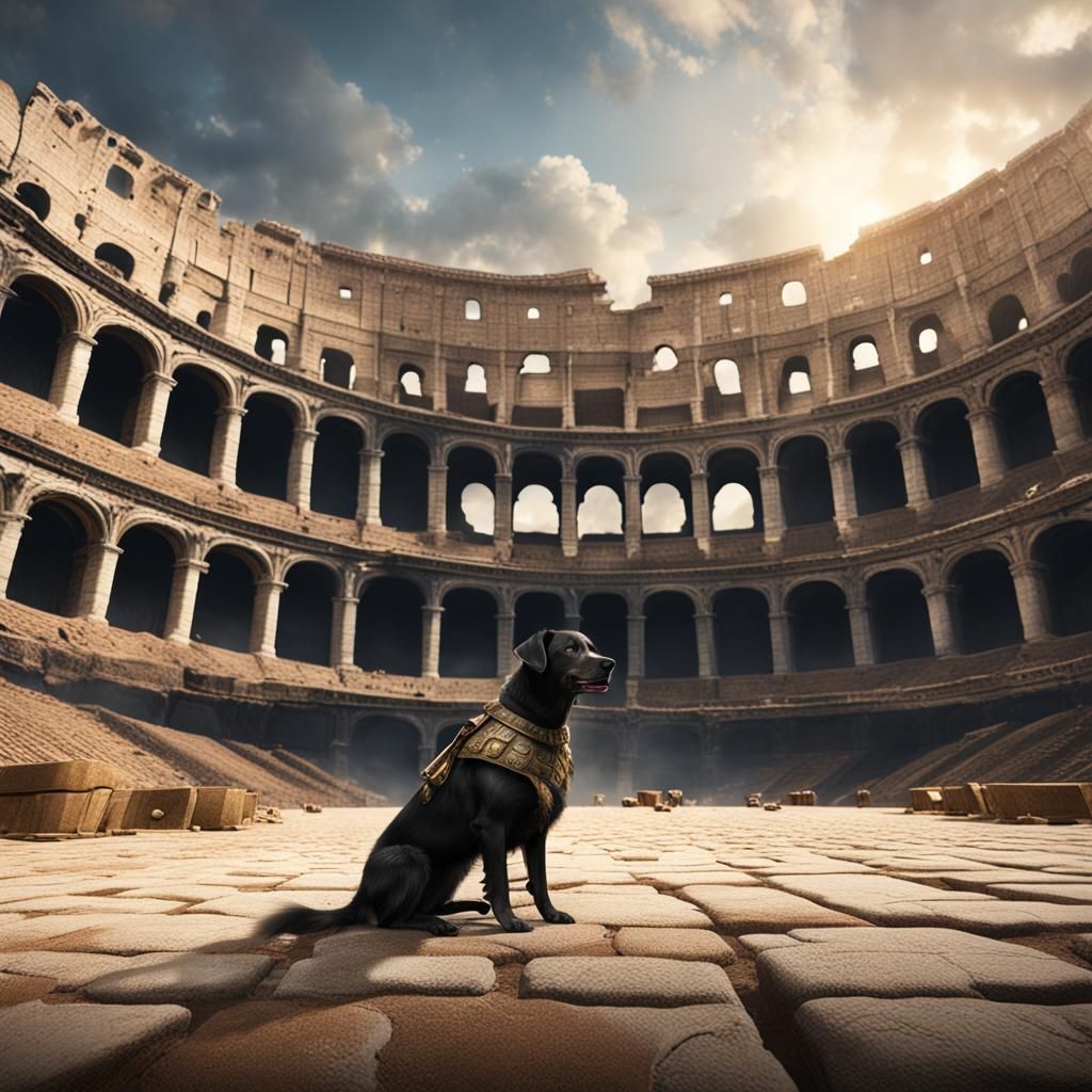 Dog in Roman Colosseum: Detailed Matte Painting