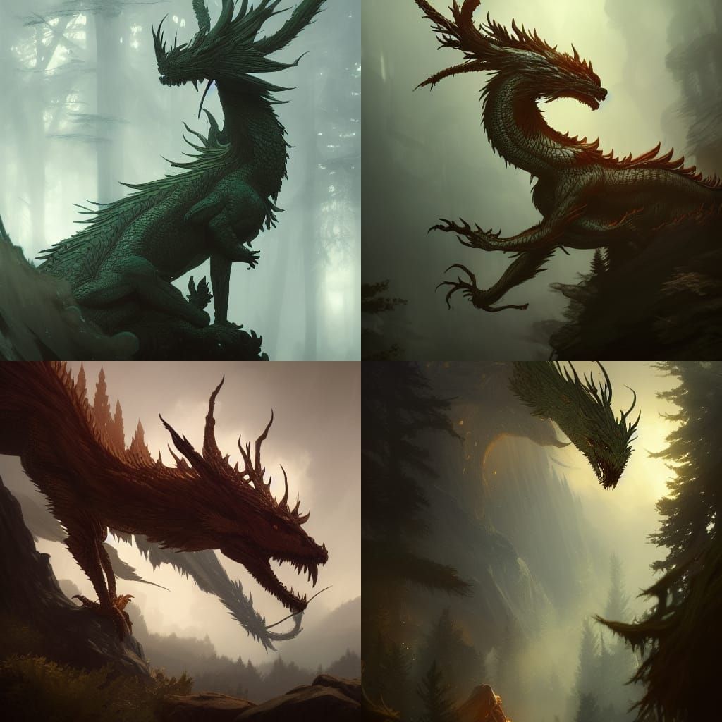 Pine Tree Dragon in Dark Fantasy Style
