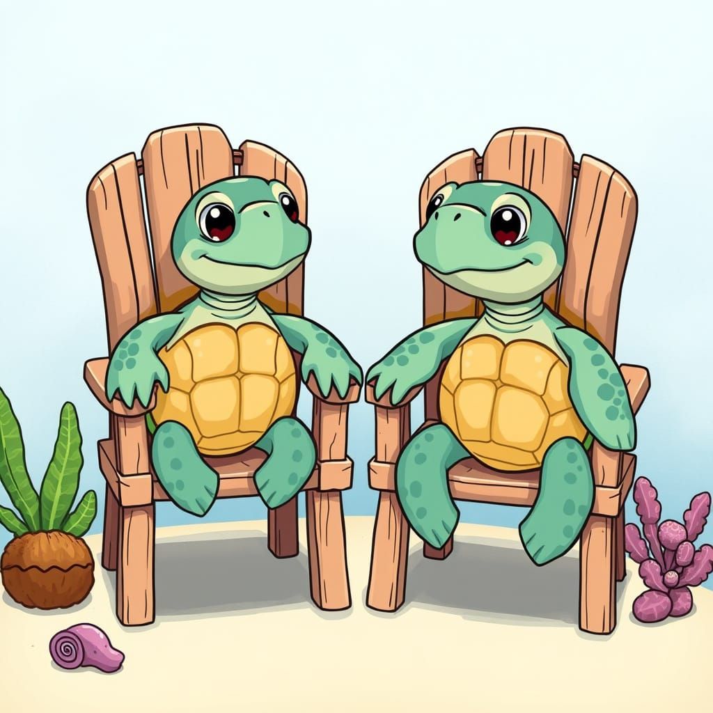 Cartoon Sea Turtles Sitting in Chairs