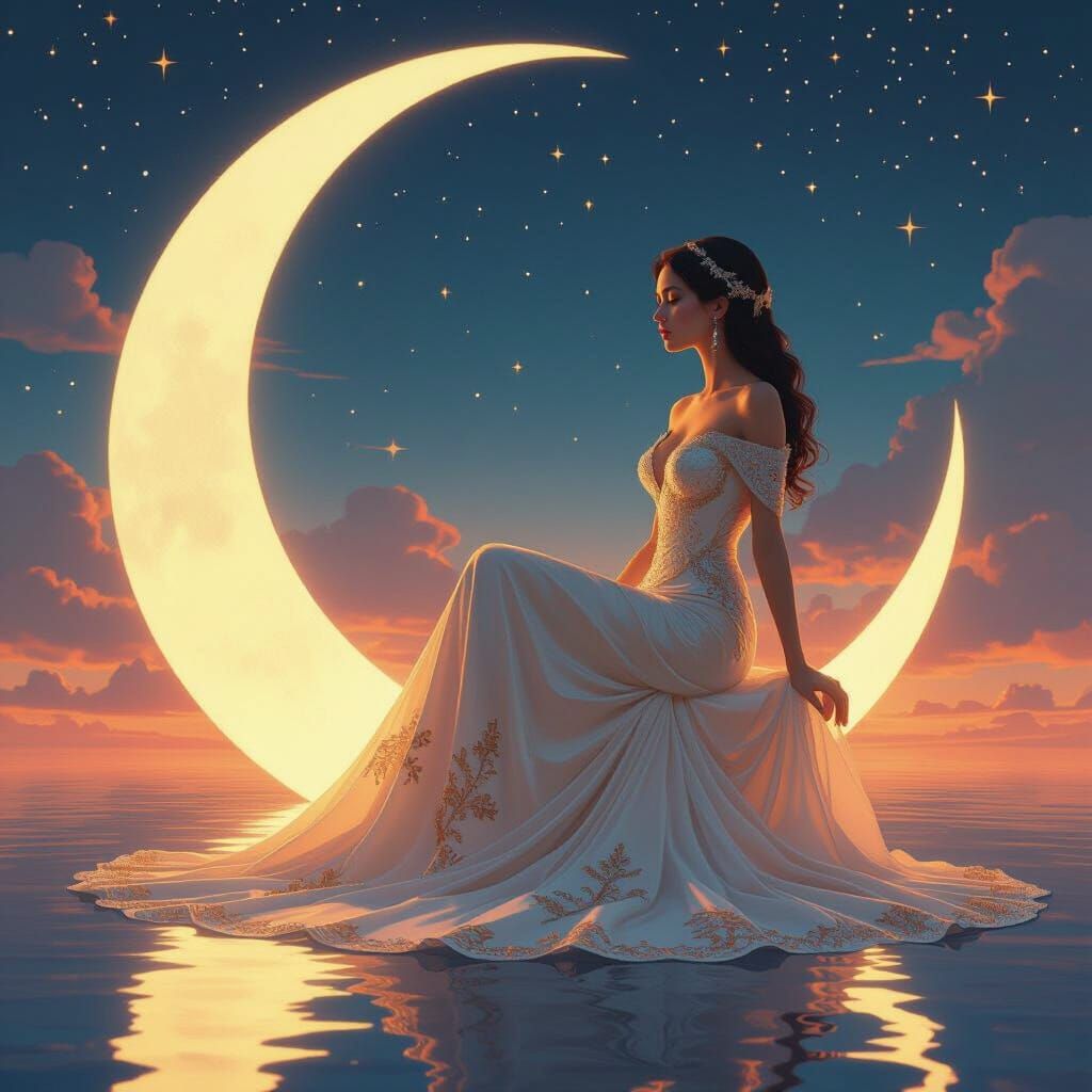 Mirrored Worlds: Woman on Moon Shadow in Digital Art