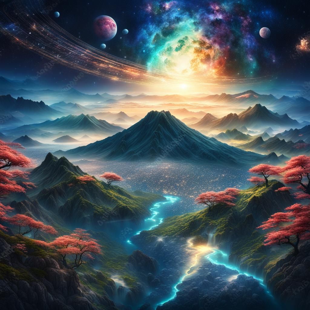 Cosmic Stars Surround Japanese Island: Digital Matte Paintin...