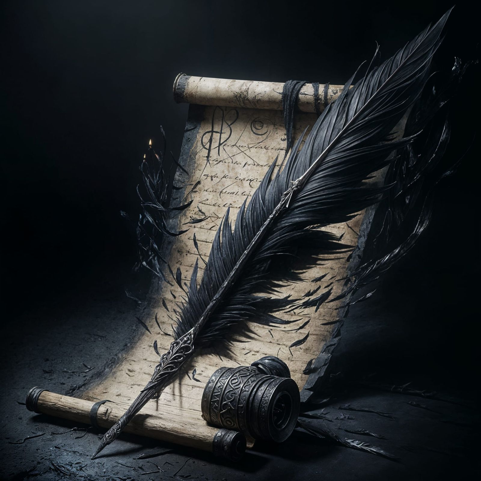 Ominous Raven Quill and Ancient Blood Scroll