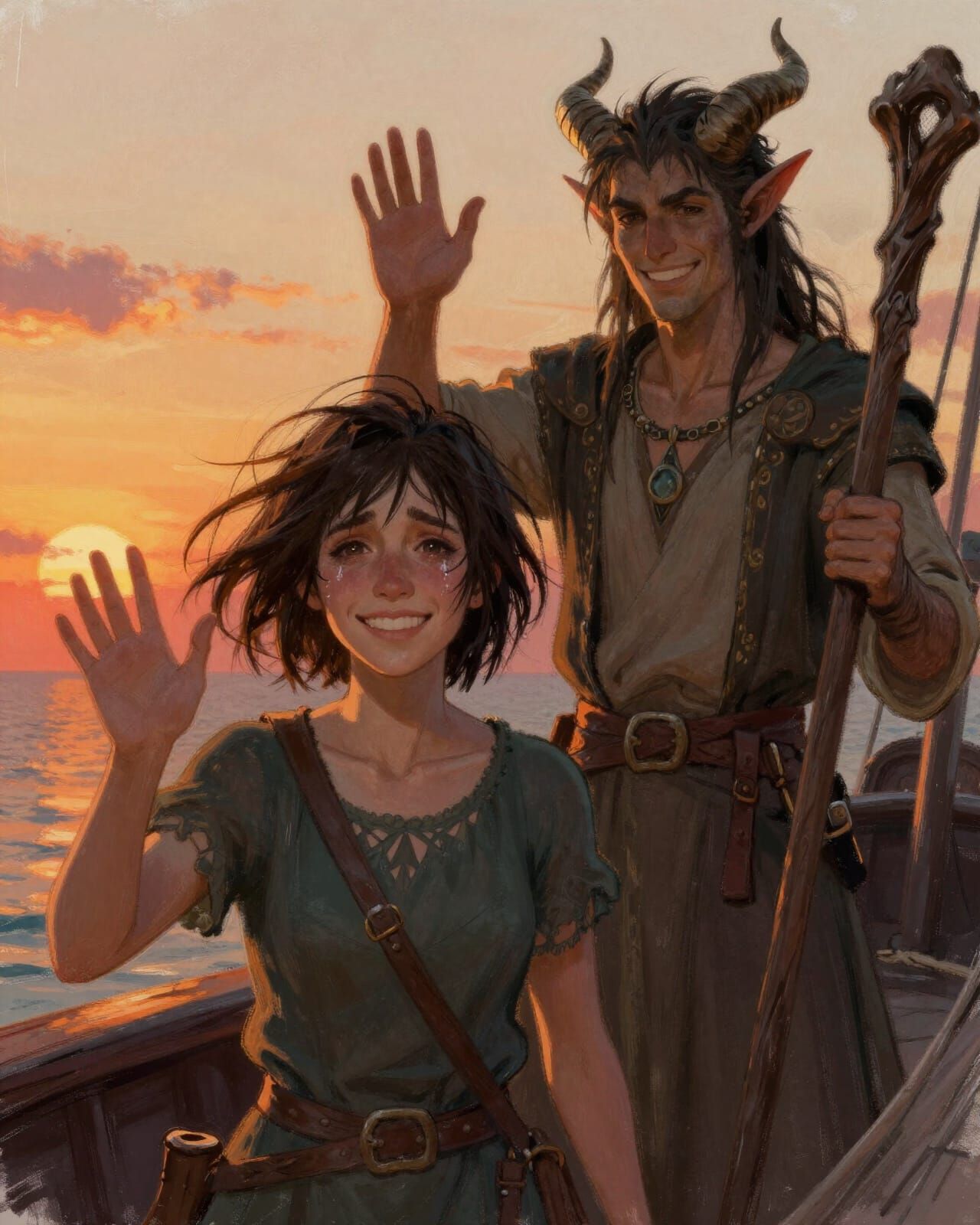 Fantasy Sketch Painting of a Poignant Farewell at Sunset