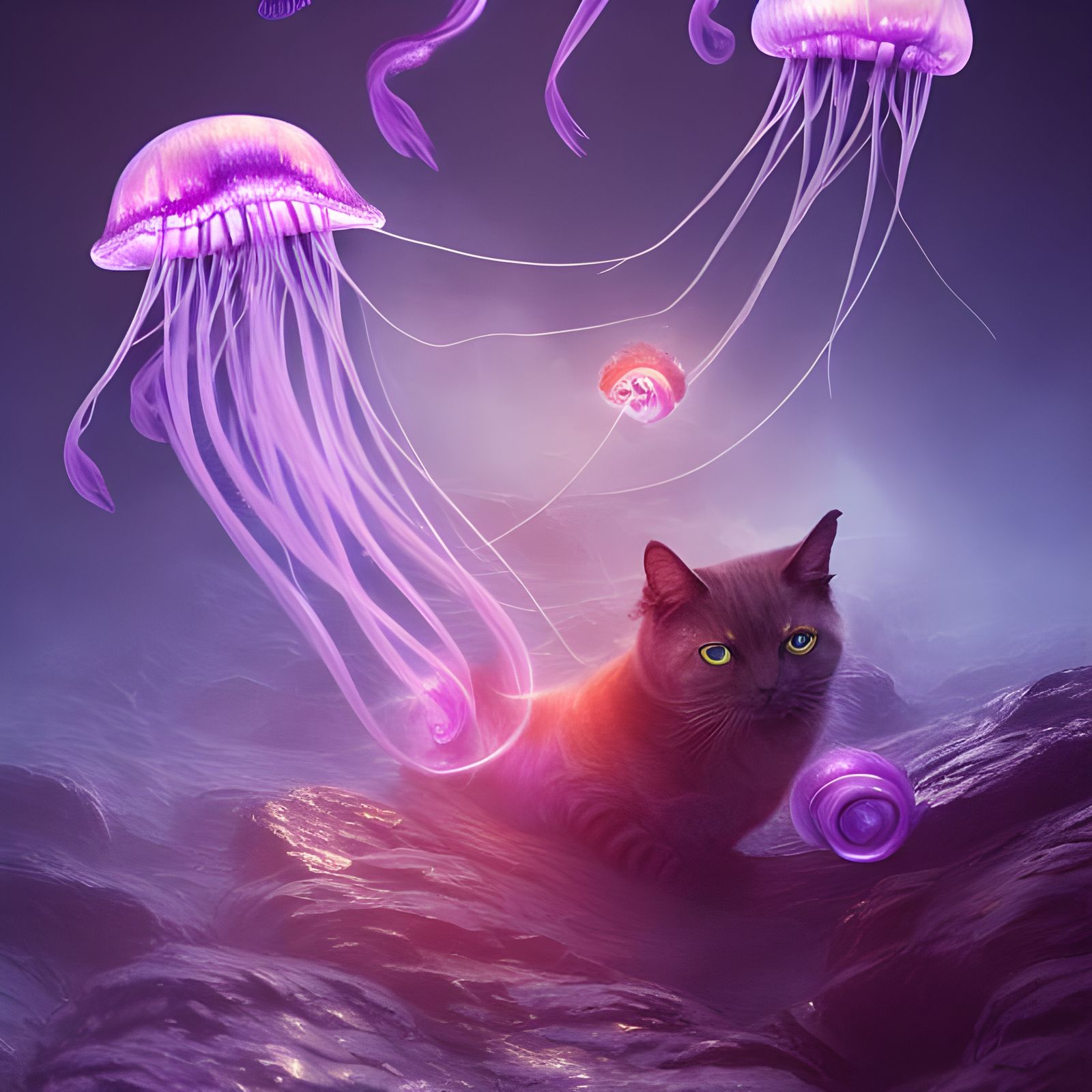 Lava Cat-Eared Jellyfish in Sci-Fi Digital Art