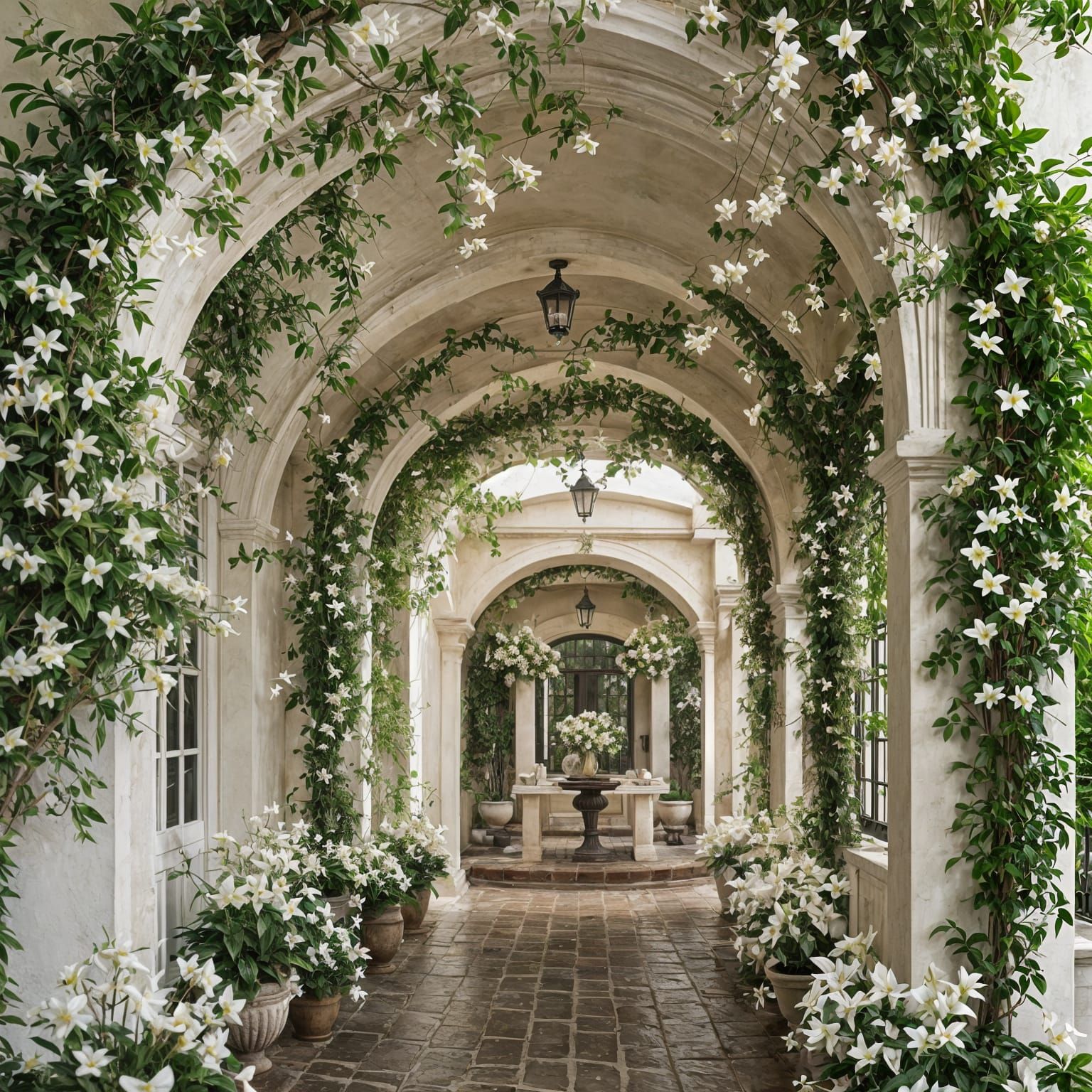 Elegant Hall with Night-Blooming Jasmine, Hyperrealistic