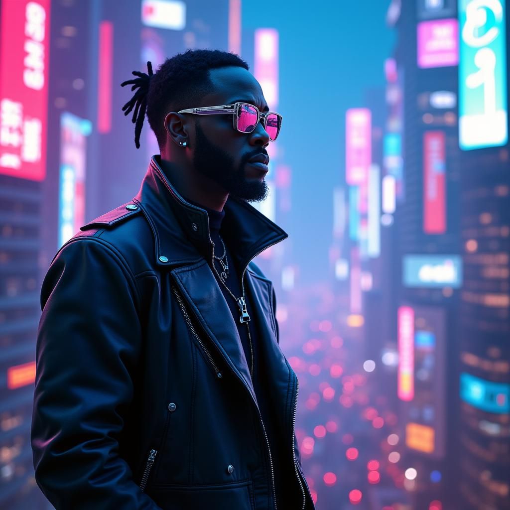 Kendrick Lamar in Cyberpunk Metropolis, Dystopian Futurism