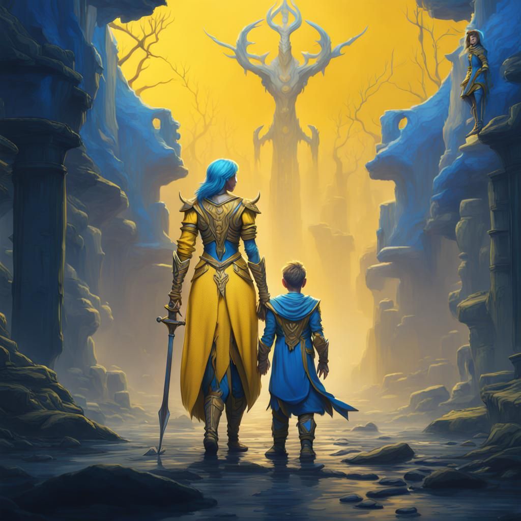 Mother and Warrior Son: Detailed Fantasy Art