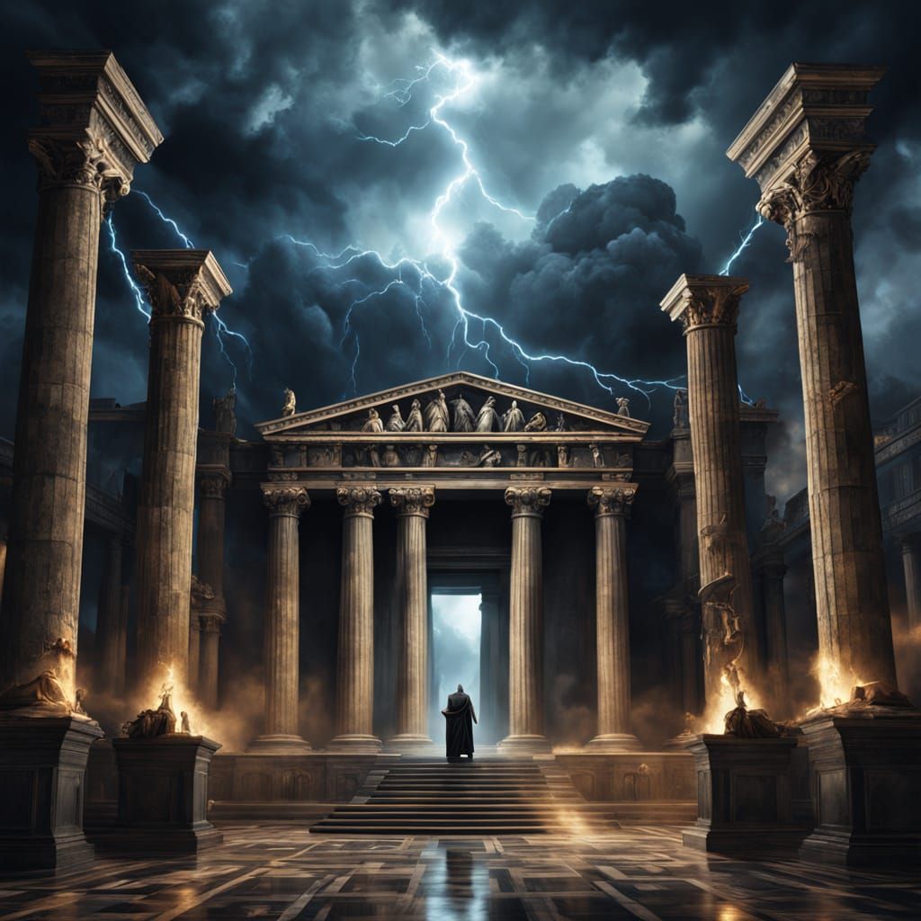 Zeus in Dark, Stormy Olympus