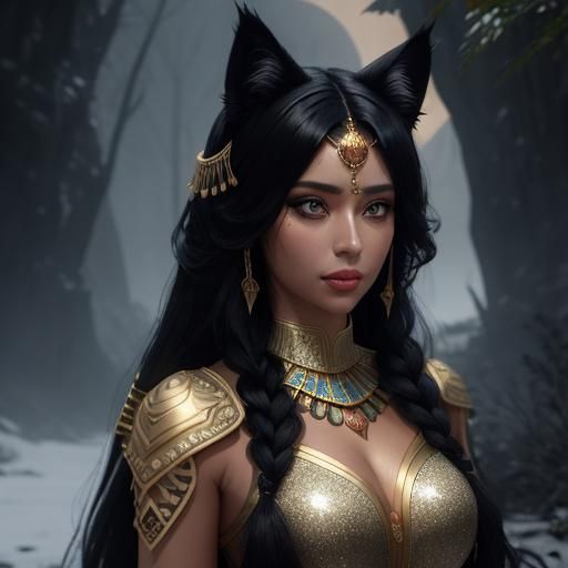 Egyptian Cat Goddess in Ethereal Desert Landscape