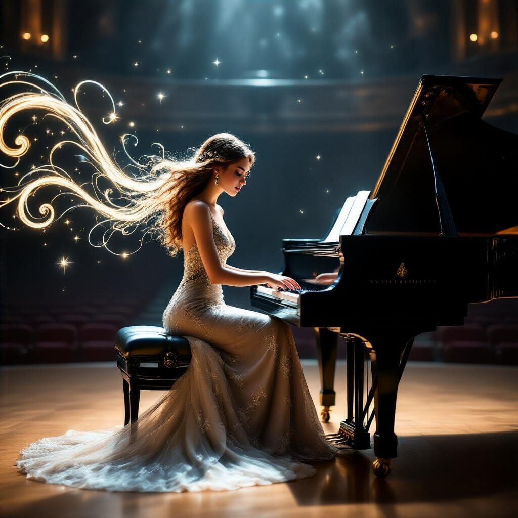 Magical Pianist in Ethereal Concert Hall
