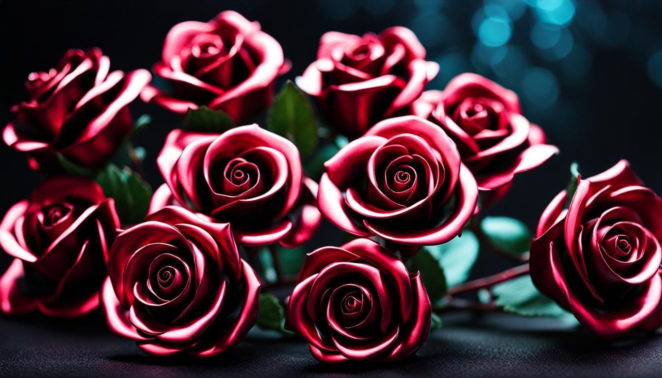 Hyperrealistic Metal Roses in Vivid Colors