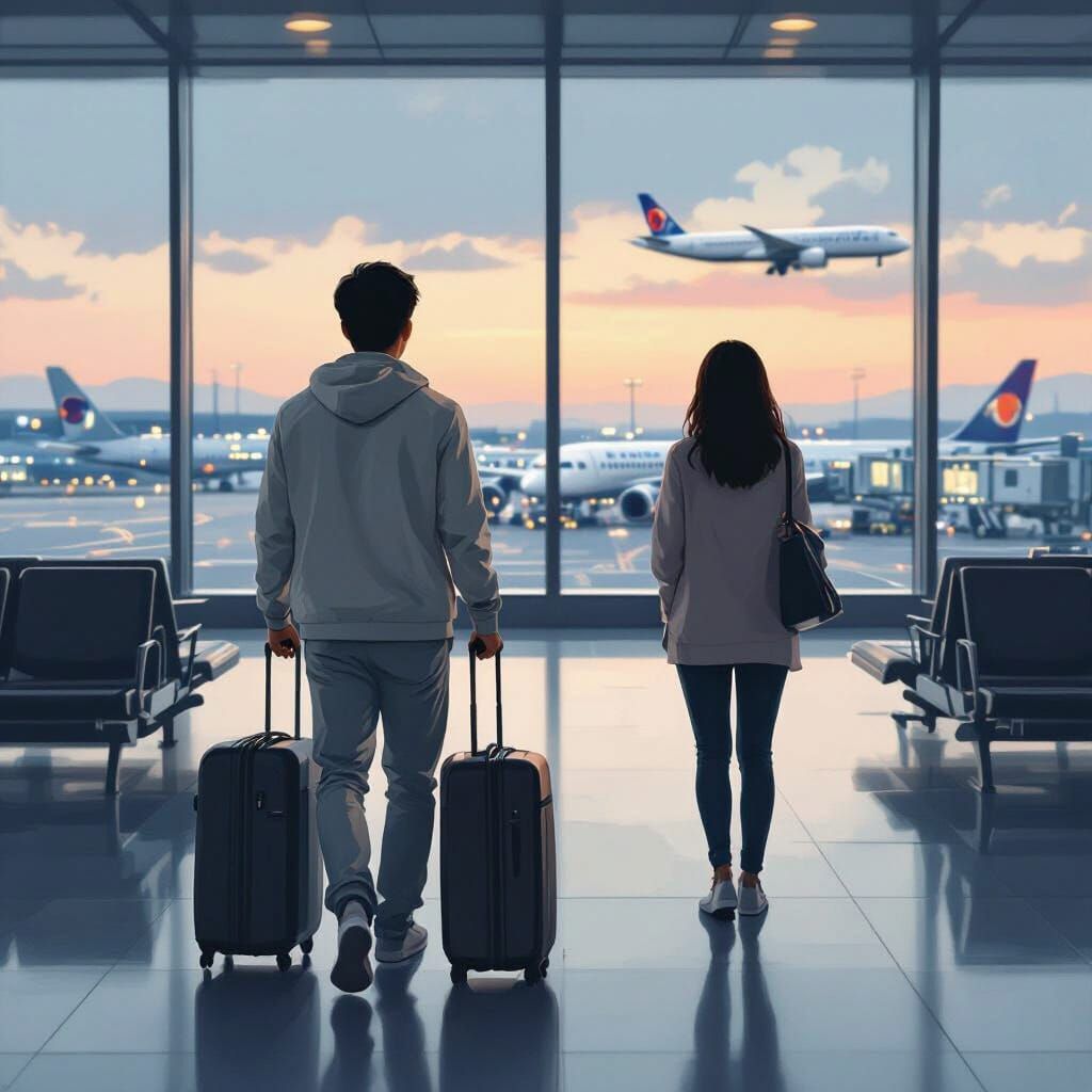 Man Parts Ways at Airport in Melancholic Scene