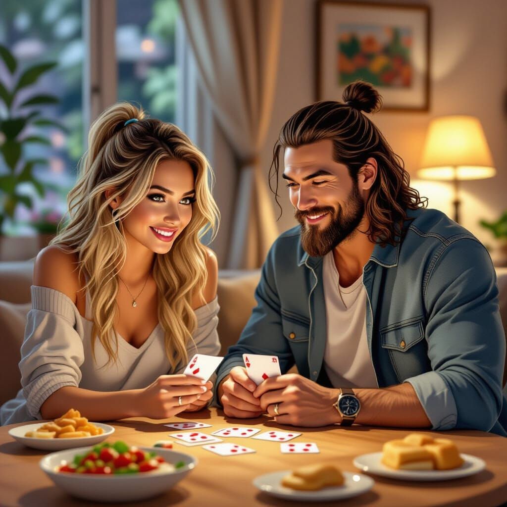 Cozy Card Game Portrait with Moody Lighting